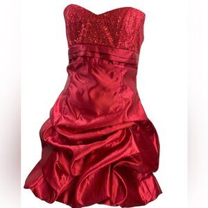 Jessica McClintock | Gunne Sax Red Sequin Sweetheart Bust Strapless Mini Dress 7